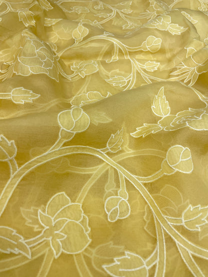 Subtle Yet Elegant Floral Thread Embroidery With Patchwork On Pure Silk Organza Fabric