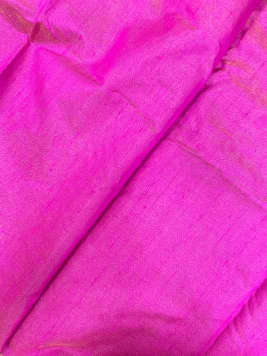 Bright Shiny Neon Pink Color Pure Raw Silk Fabric