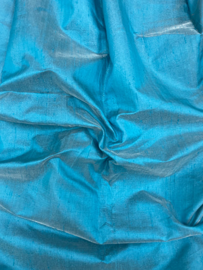 Unique Radiating Sea Blue Color Pure Raw Silk Fabric