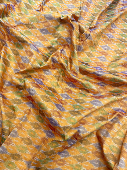 Beautiful Multicolor Traditional Leafy Print On Pure Raw Silk Ikat