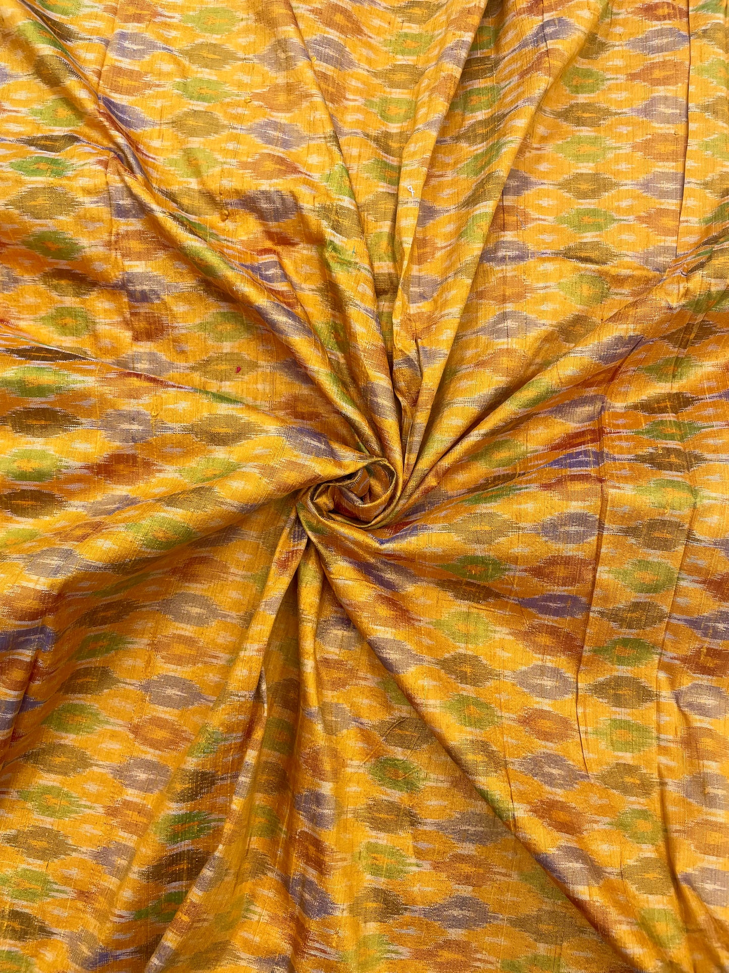 Beautiful Multicolor Traditional Leafy Print On Pure Raw Silk Ikat