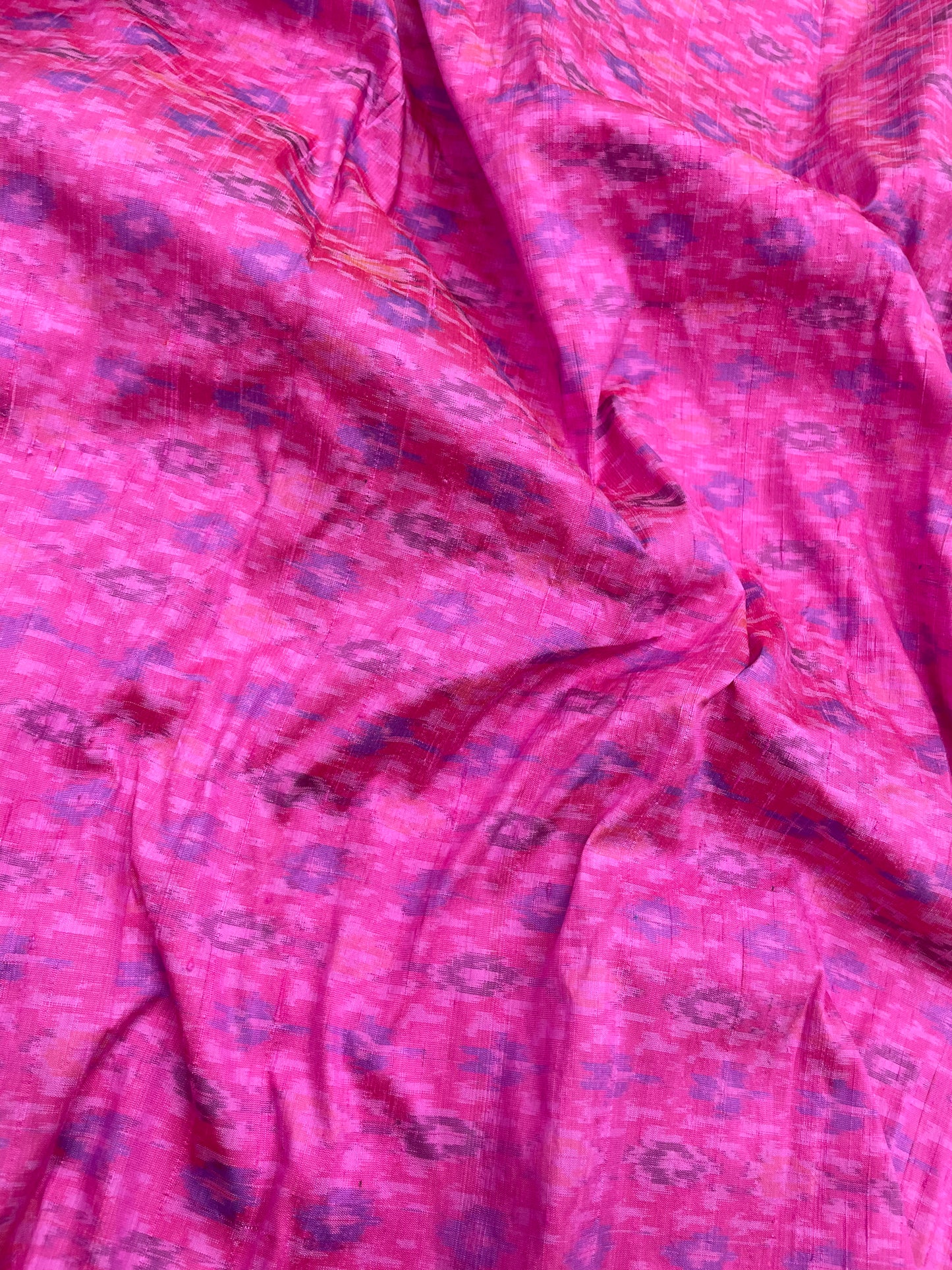 Elegant Pink Unique Ethnic Print On Pure Raw Silk Ikat