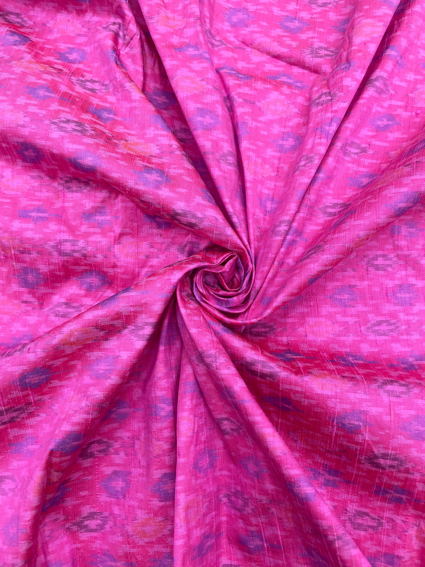 Elegant Pink Unique Ethnic Print On Pure Raw Silk Ikat