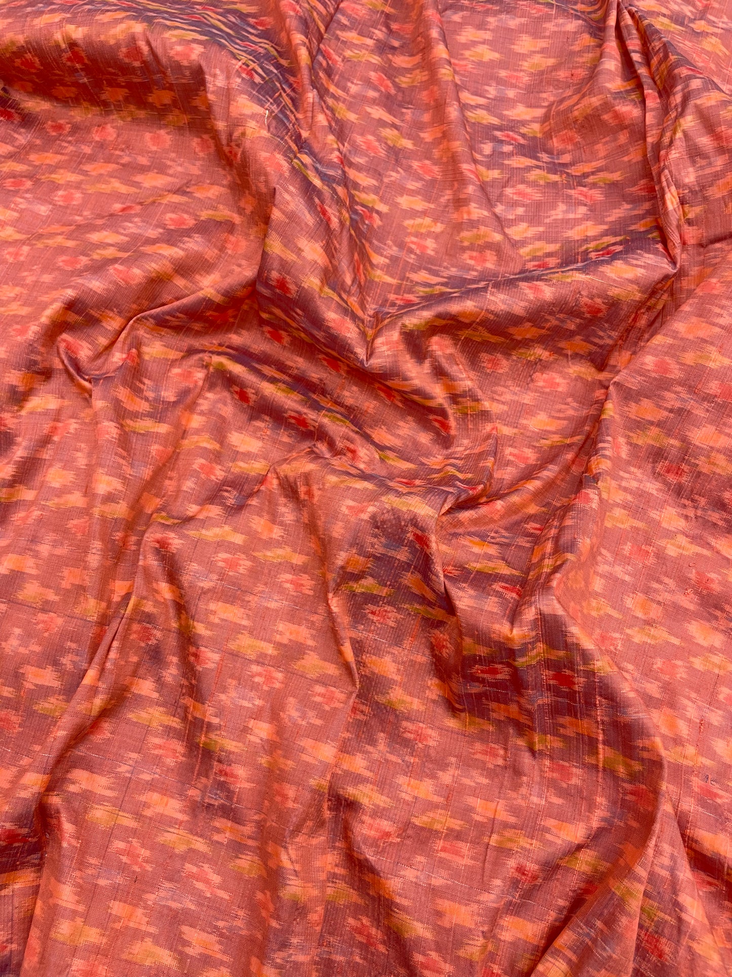 Rusty Orange Different Premium Shaped Print On Pure Raw Silk Ikat