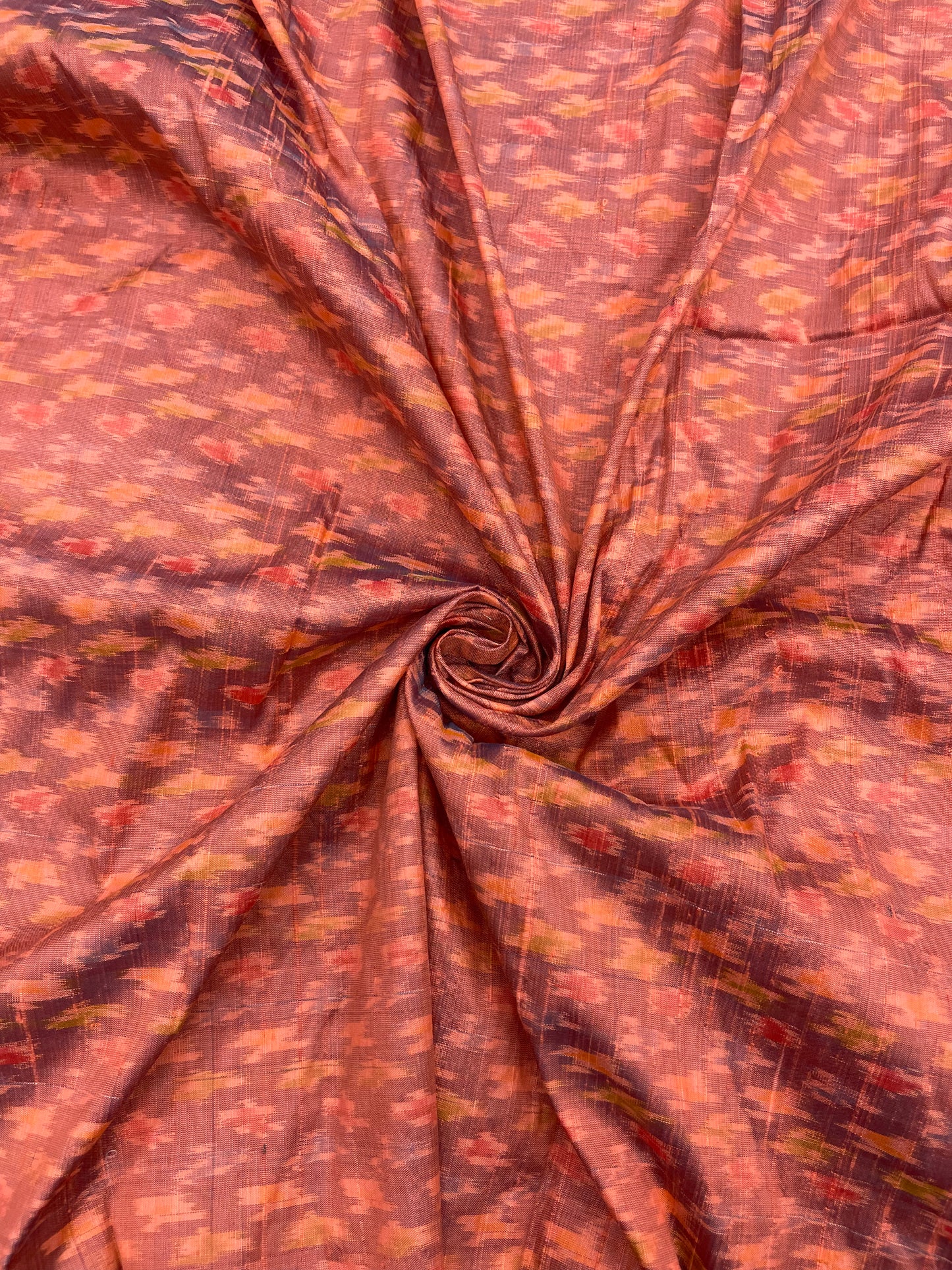 Rusty Orange Different Premium Shaped Print On Pure Raw Silk Ikat