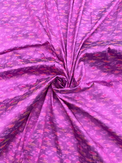 Vibrant Purple Gorgeous Print On Pure Raw Silk Ikat