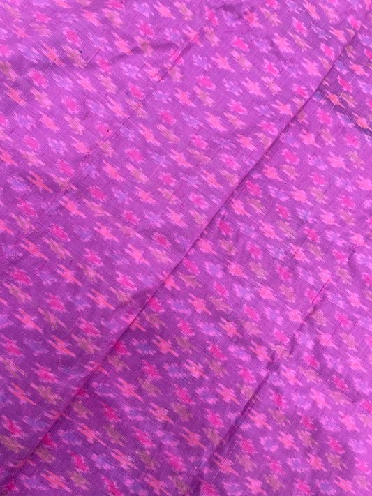 Vibrant Purple Gorgeous Print On Pure Raw Silk Ikat