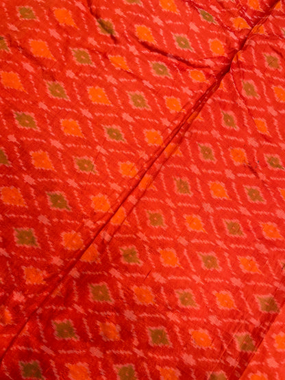 Eye Catching Orange Abstract Shaped Print On Pure Raw Silk Ikat