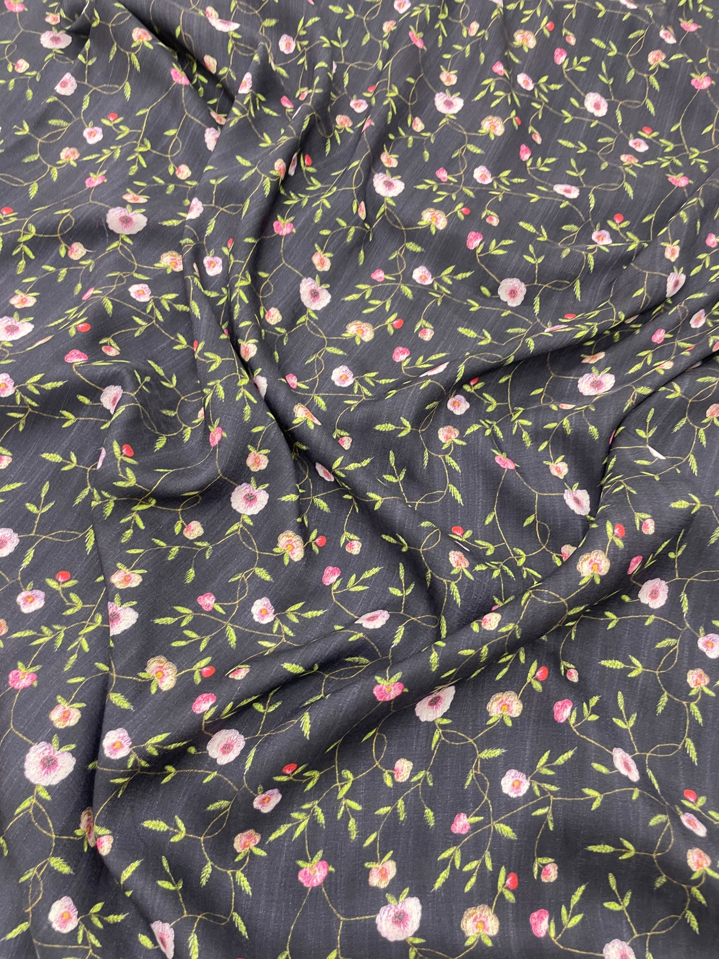 Perfect Pretty Bright Baby Pink Dainty Floral Print On Muslin Fabric