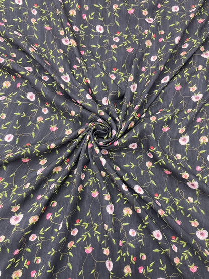 Perfect Pretty Bright Baby Pink Dainty Floral Print On Muslin Fabric