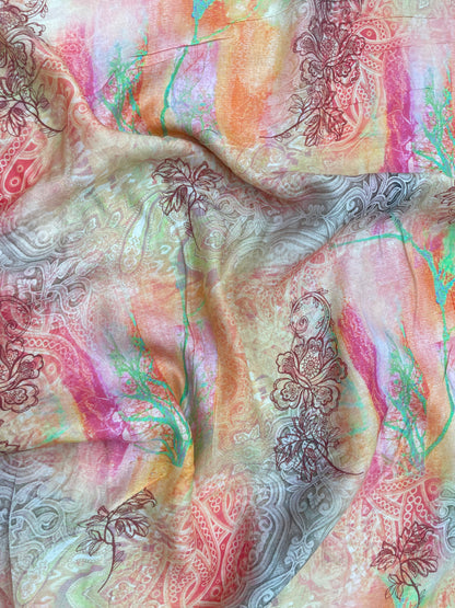 Brilliant Fascinating Traditional Print On Satin Silk Fabric