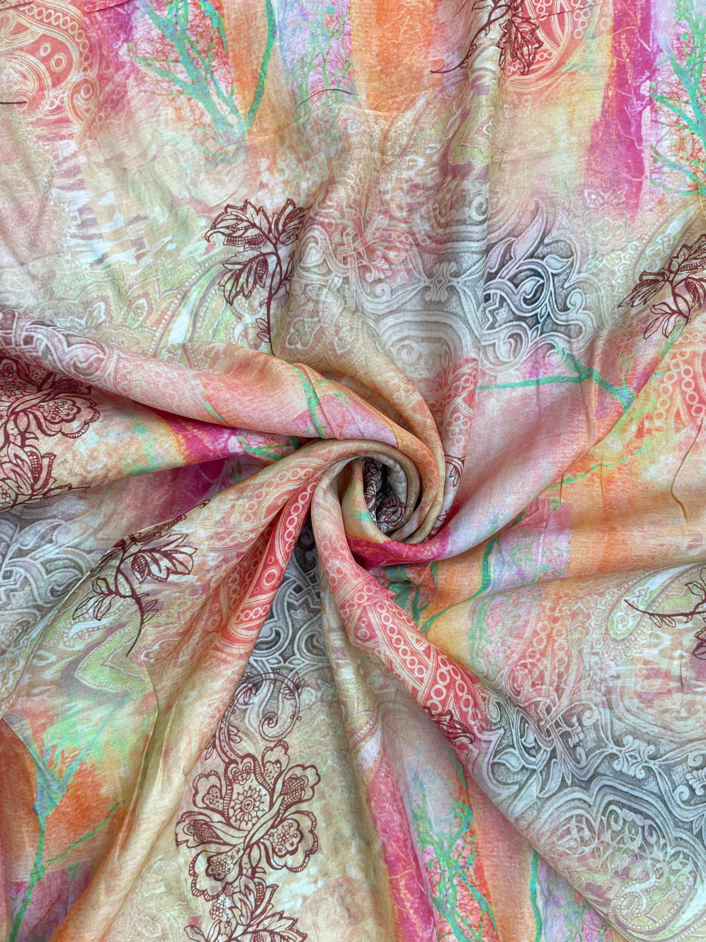 Brilliant Fascinating Traditional Print On Satin Silk Fabric