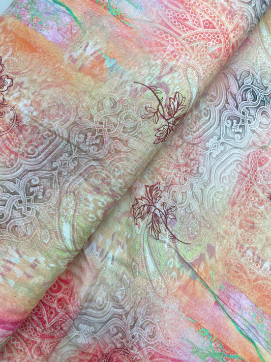 Brilliant Fascinating Traditional Print On Satin Silk Fabric