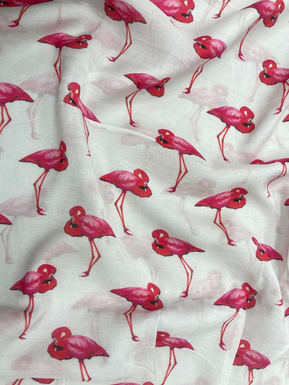 Beautiful Glorious Pretty Pink Flamingo Figure Print On Satin Silk Fabric