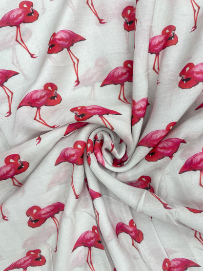 Beautiful Glorious Pretty Pink Flamingo Figure Print On Satin Silk Fabric