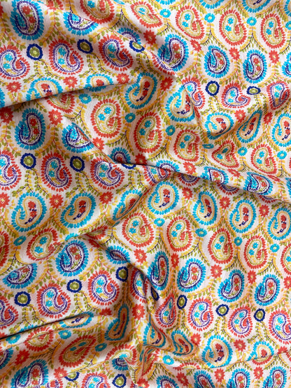 Pleasing Superb Traditional Paisley Multi Color Print On Semi Satin Fabric