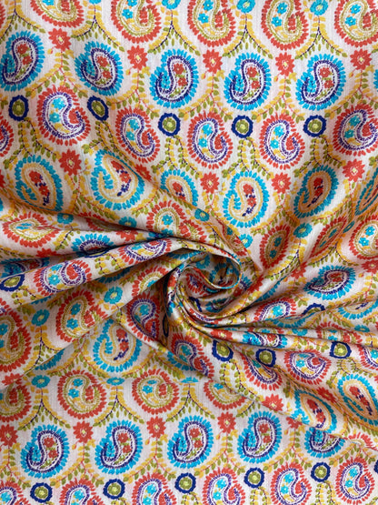 Pleasing Superb Traditional Paisley Multi Color Print On Semi Satin Fabric