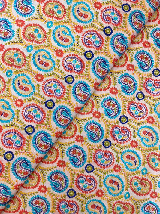 Pleasing Superb Traditional Paisley Multi Color Print On Semi Satin Fabric