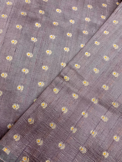 Gorgeous Appealing Golden Flower Butti On Pure Silk Fabric