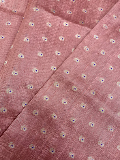 Gorgeous Appealing Golden Flower Butti On Pure Silk Fabric