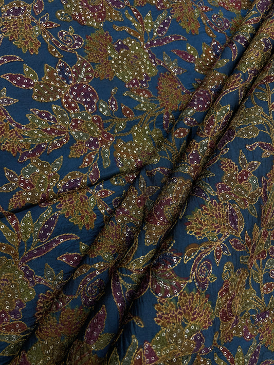 Ethnically Elegant Thread Embroidery With Sequins On Pure Silk Fabric