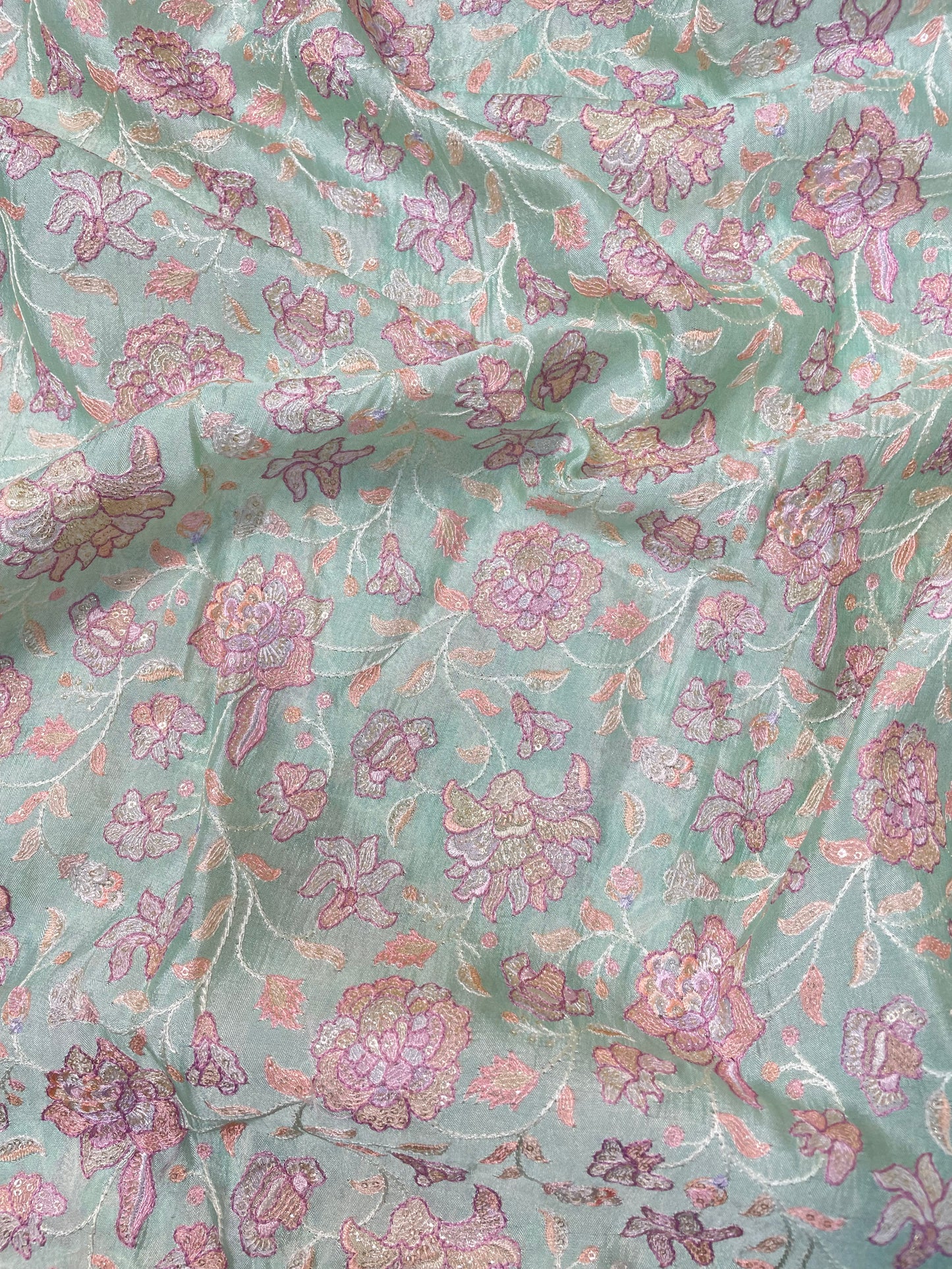 Pretty Gorgeous Marvelous Floral Embroidery And Print On Pure Silk Fabric