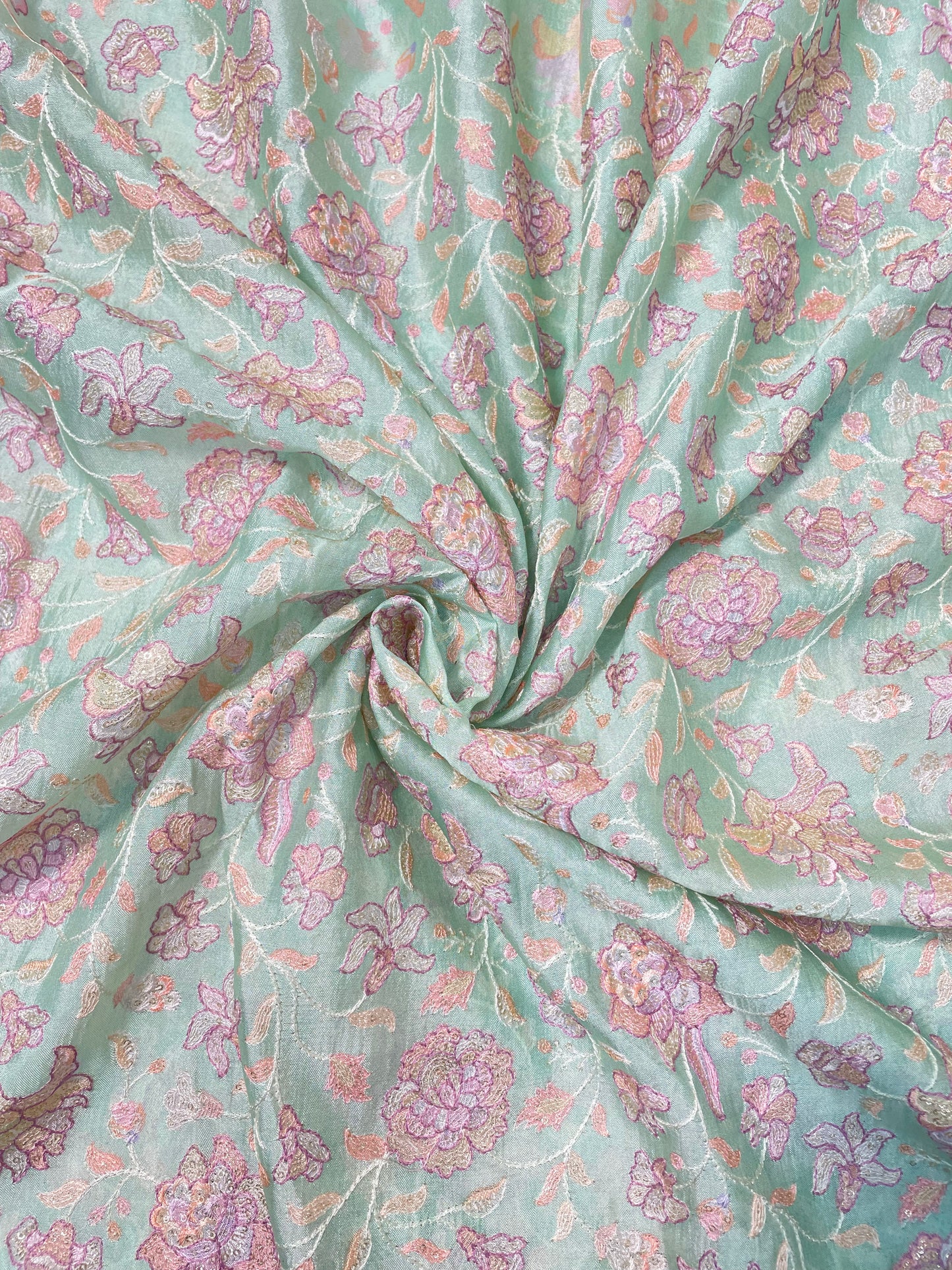 Pretty Gorgeous Marvelous Floral Embroidery And Print On Pure Silk Fabric