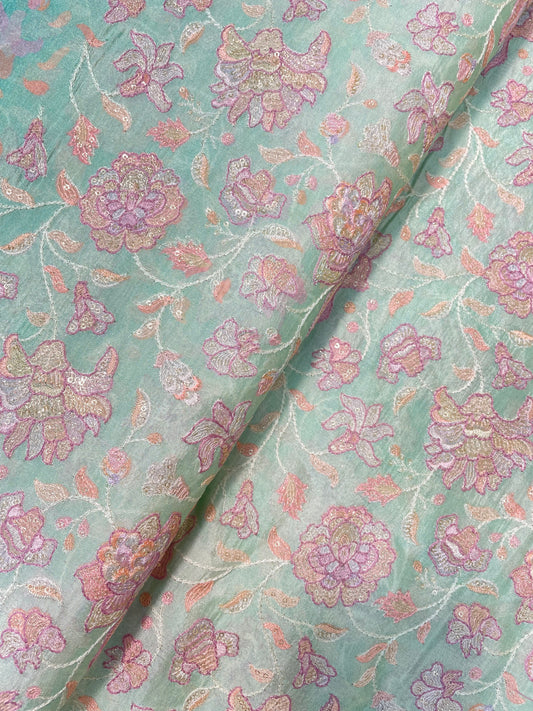 Pretty Gorgeous Marvelous Floral Embroidery And Print On Pure Silk Fabric