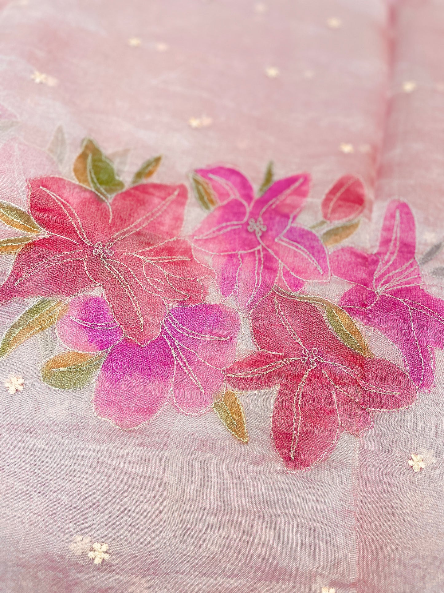 Excellent Luxurious Floral Hand Paint On Pure Silk Tissue Fabric