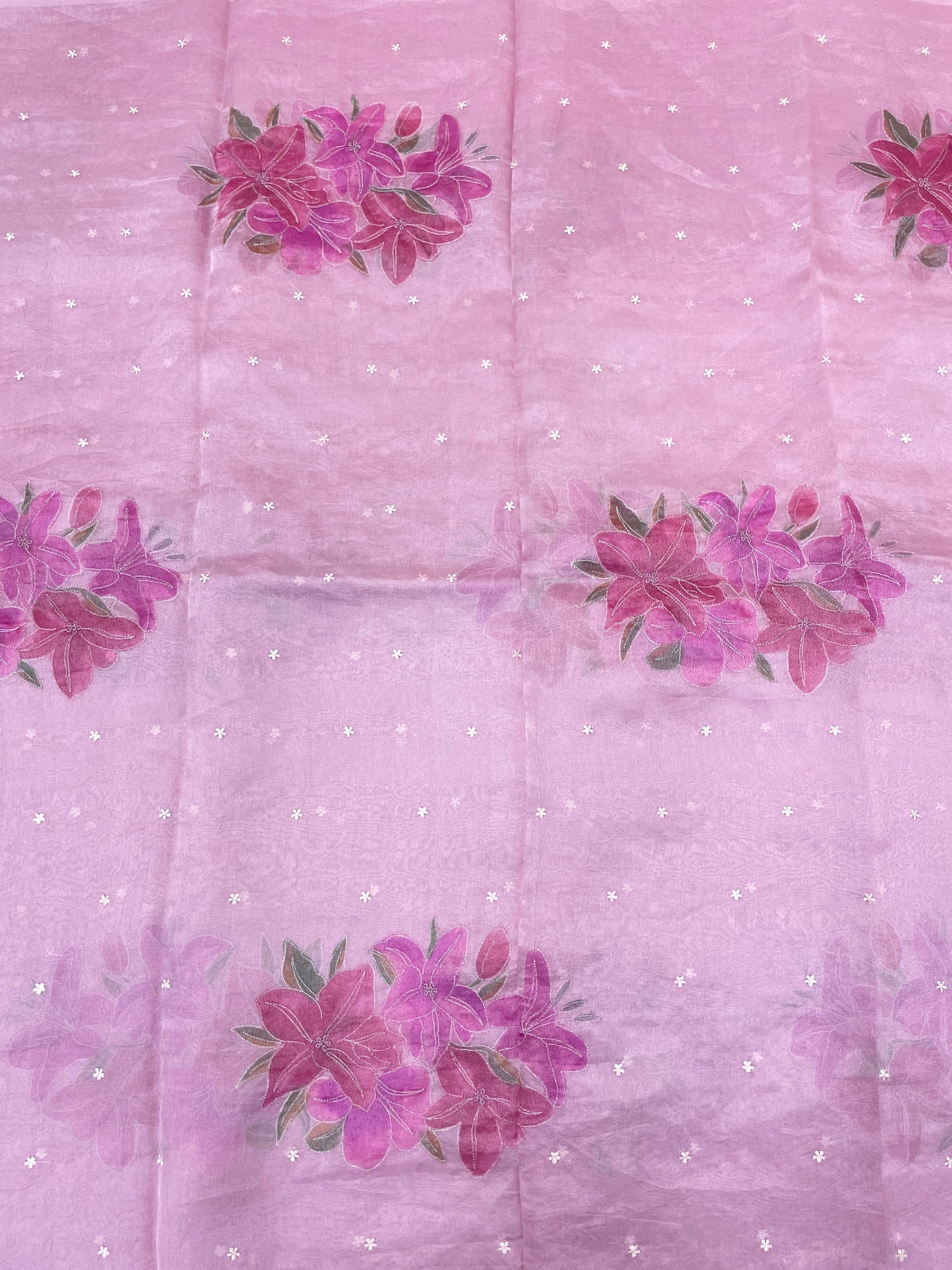 Excellent Luxurious Floral Hand Paint On Pure Silk Tissue Fabric