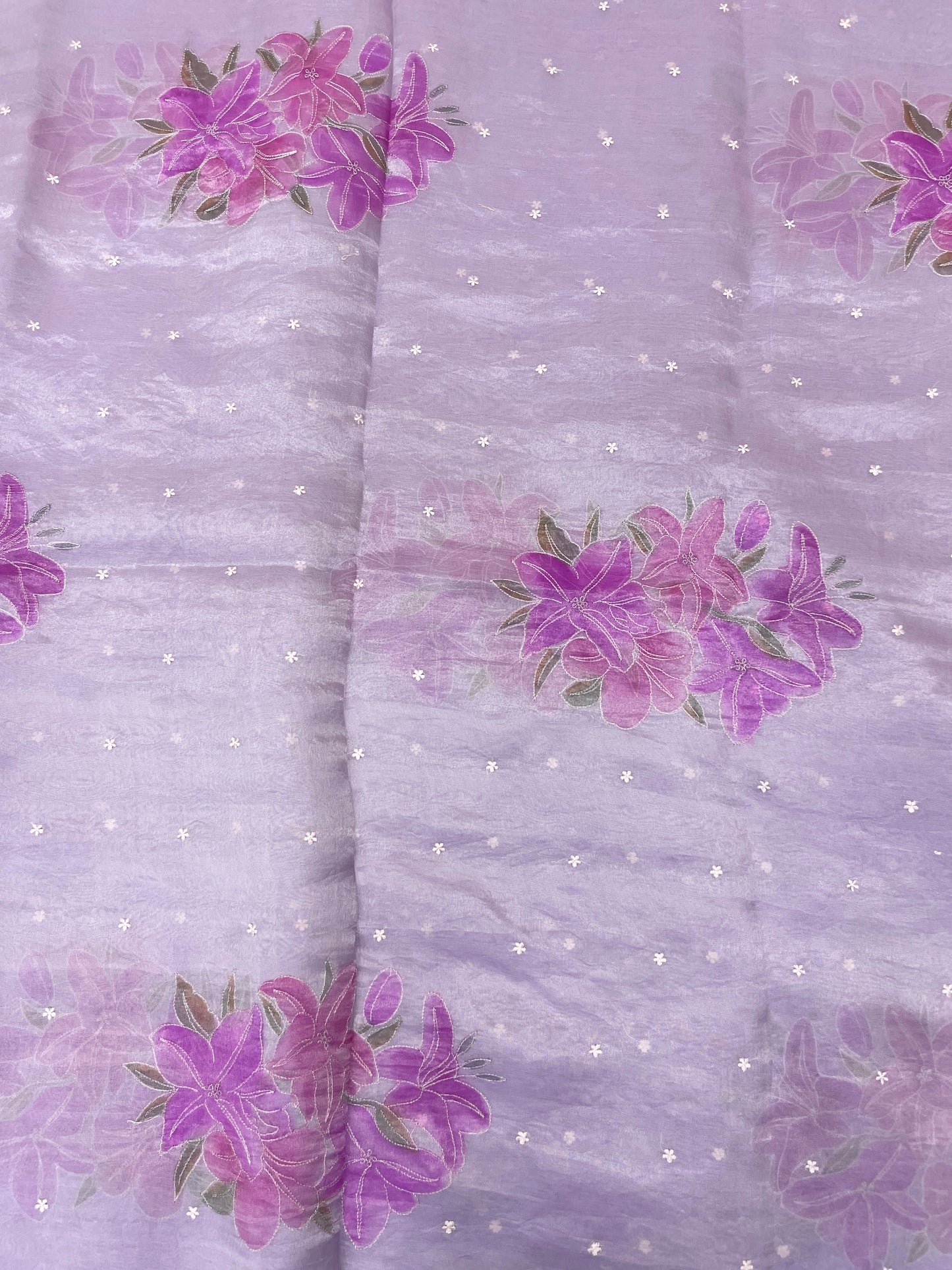 Excellent Luxurious Floral Hand Paint On Pure Silk Tissue Fabric