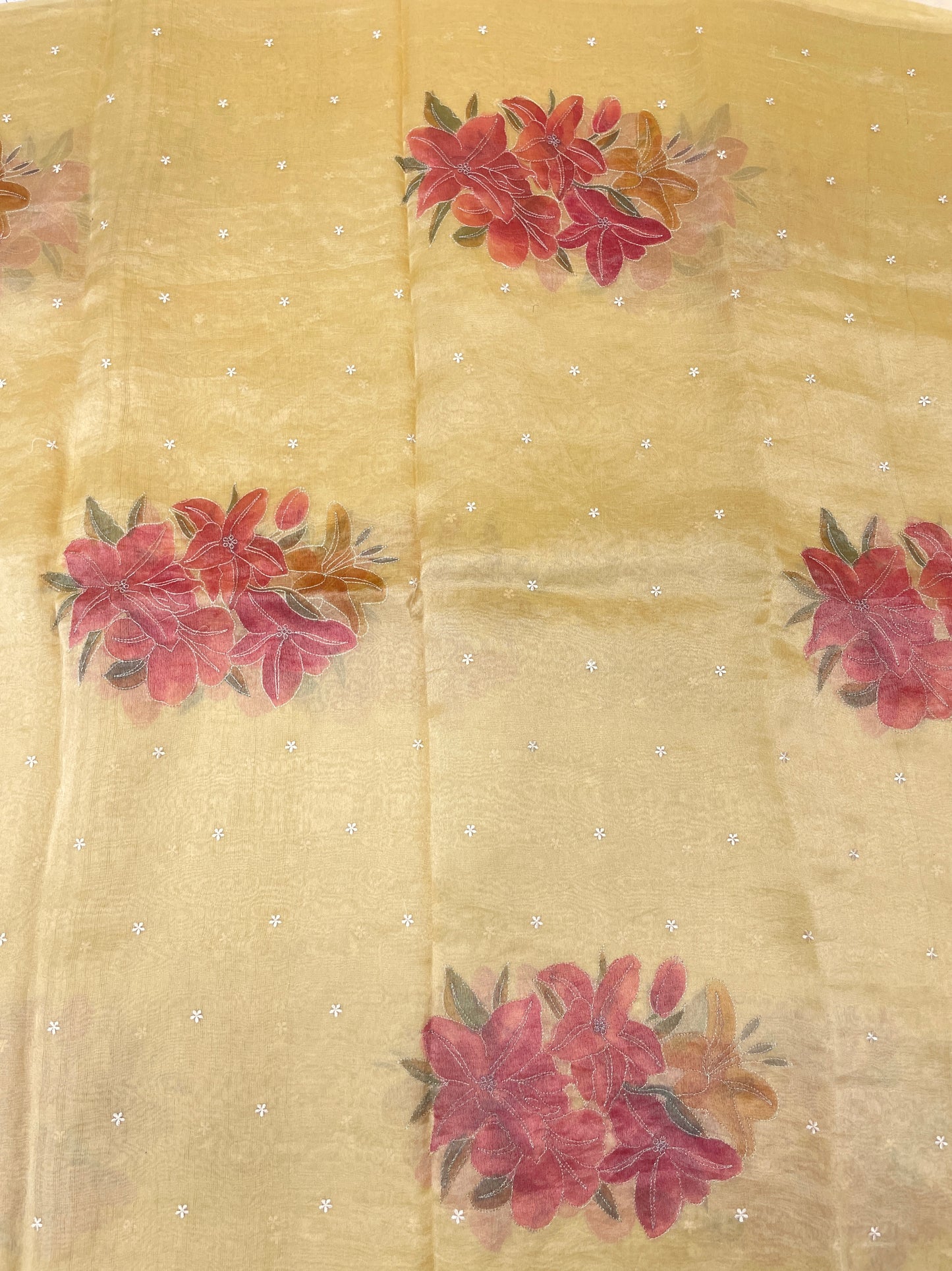 Excellent Luxurious Floral Hand Paint On Pure Silk Tissue Fabric