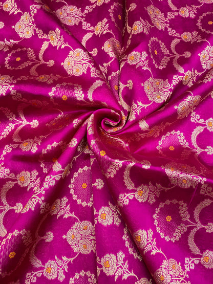 Pretty Classic Floral Zari Weaving On Pure Silk Fabric