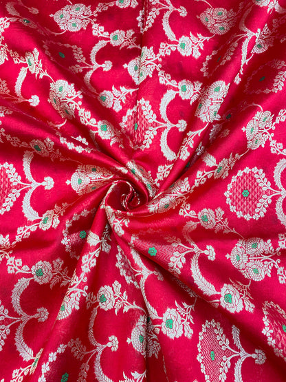 Pretty Classic Floral Zari Weaving On Pure Silk Fabric