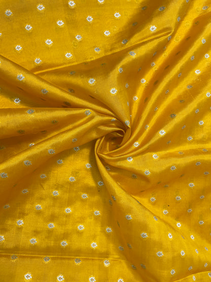 Adorable Premium Zari Weaving On Yellow Pure Silk Fabric