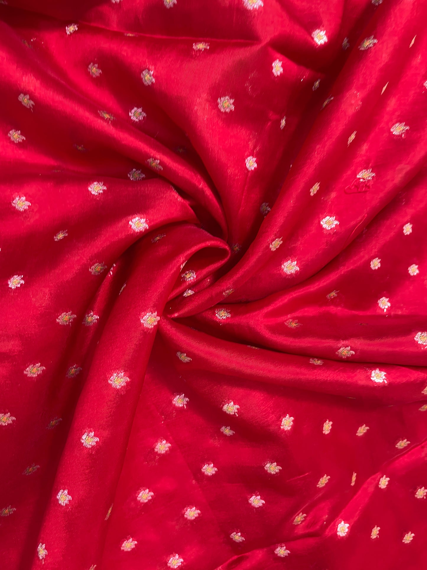 Magnificent Unique Zari weaving On Pure Red Silk Fabric