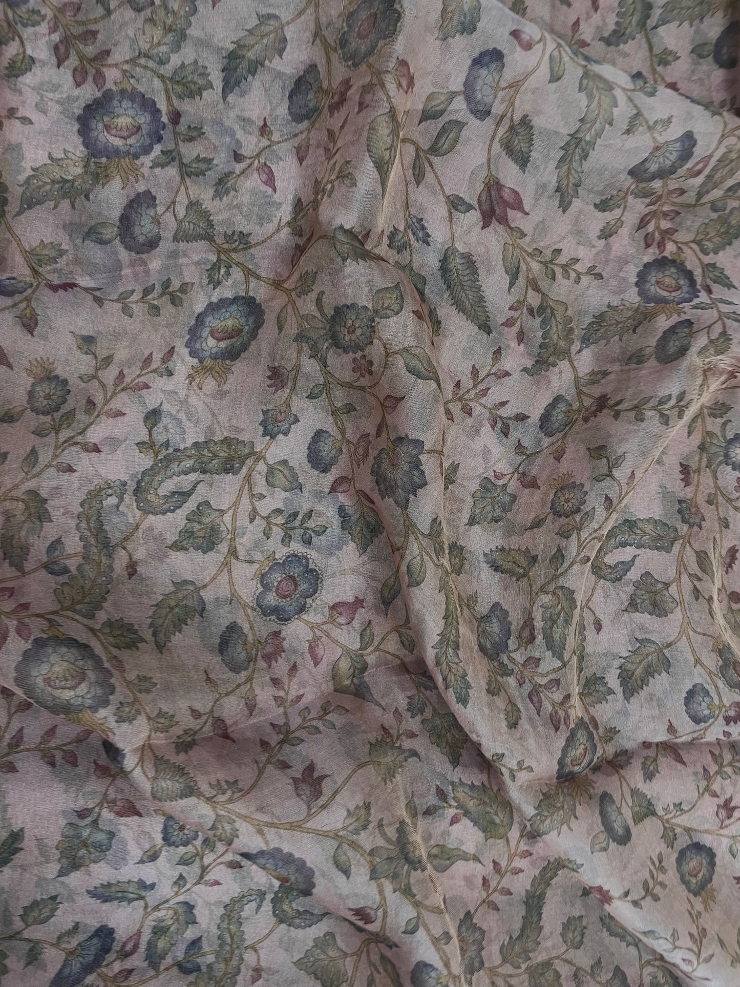 Pleasant Unique Multi Color Floral And Leafy Print On Tissue Fabric