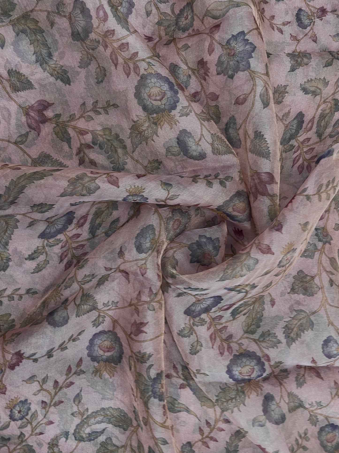 Pleasant Unique Multi Color Floral And Leafy Print On Tissue Fabric