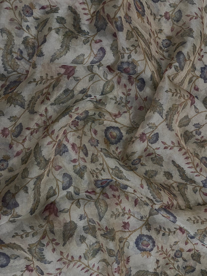 Pleasant Unique Multi Color Floral And Leafy Print On Tissue Fabric