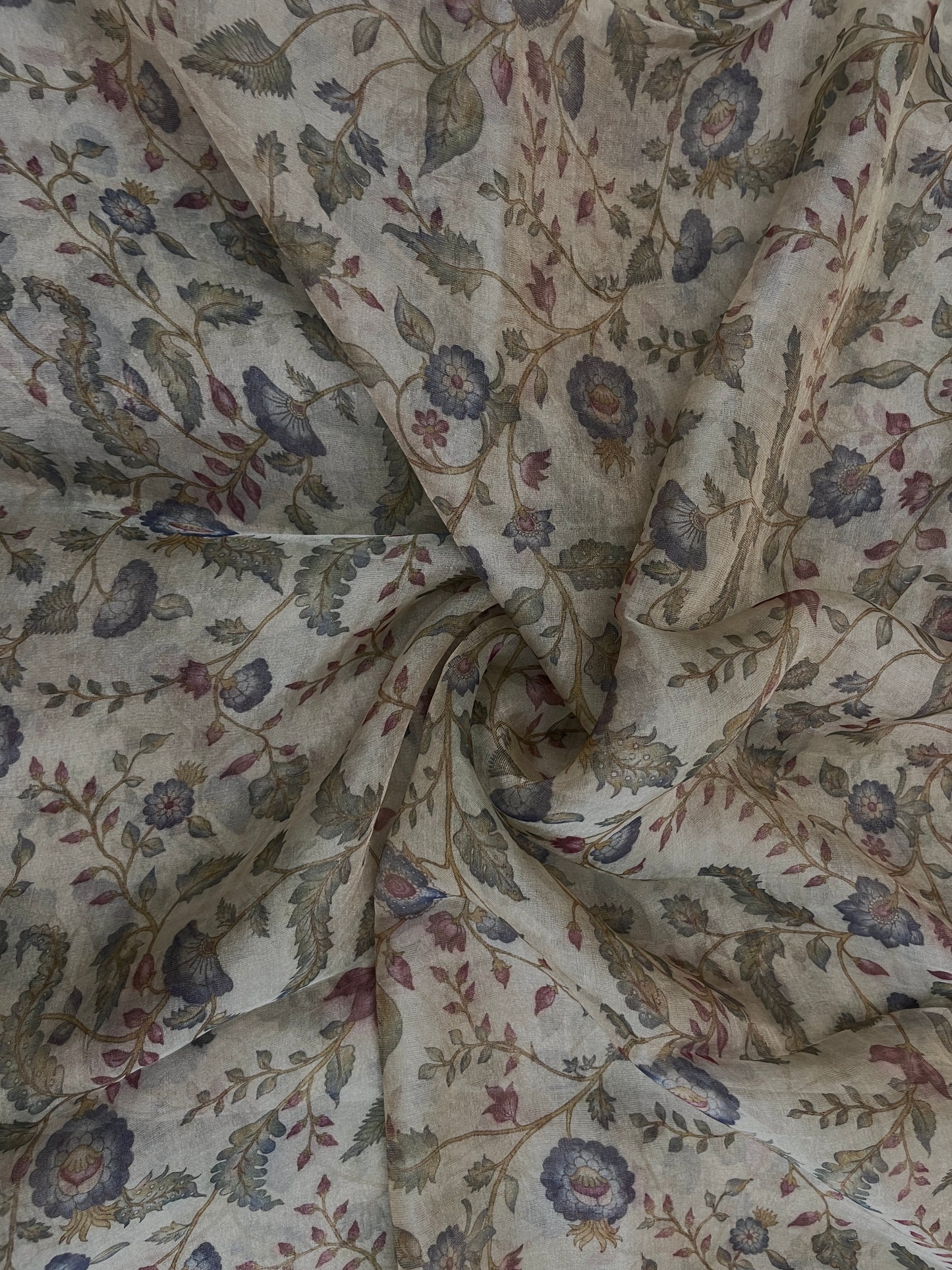 Pleasant Unique Multi Color Floral And Leafy Print On Tissue Fabric