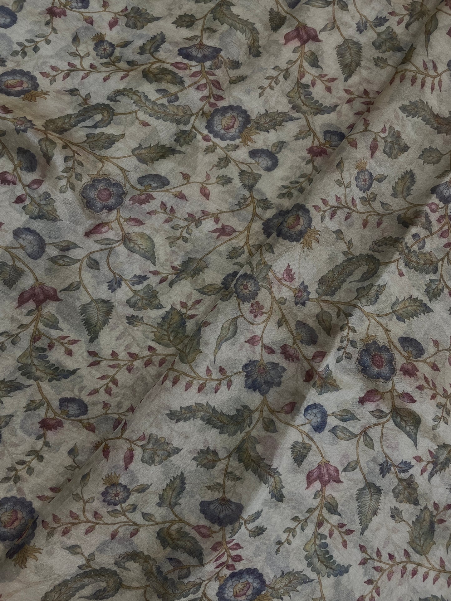 Pleasant Unique Multi Color Floral And Leafy Print On Tissue Fabric