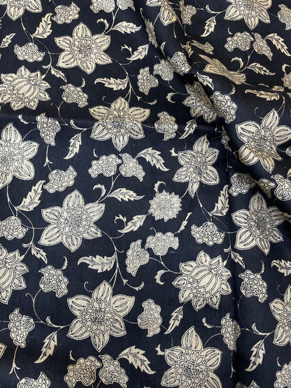 Adorable Exclusive Beige Floral Print On Black Pure Tussar Silk Fabric