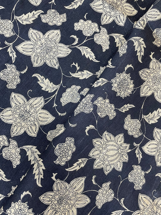 Adorable Exclusive Beige Floral Print On Black Pure Tussar Silk Fabric