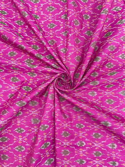 Brilliant Ethnic Delicate Print All Over Pink Silk Ikat Fabric