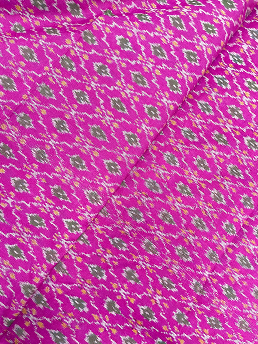 Brilliant Ethnic Delicate Print All Over Pink Silk Ikat Fabric