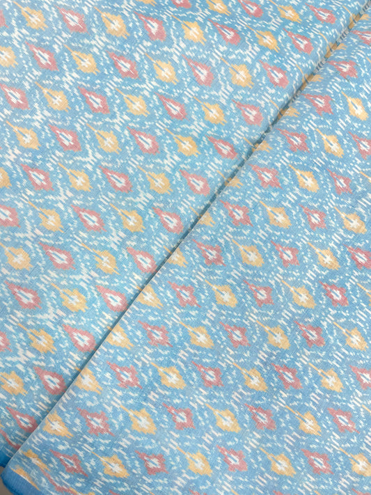 Pleasant Classic Unique Pattern Print On Sky Blue Silk Ikat Fabric