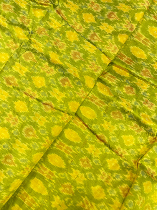 Luxurious Exclusive Bright Neon Yellow Colored Ethnic Weaving On Raw Silk Ikat