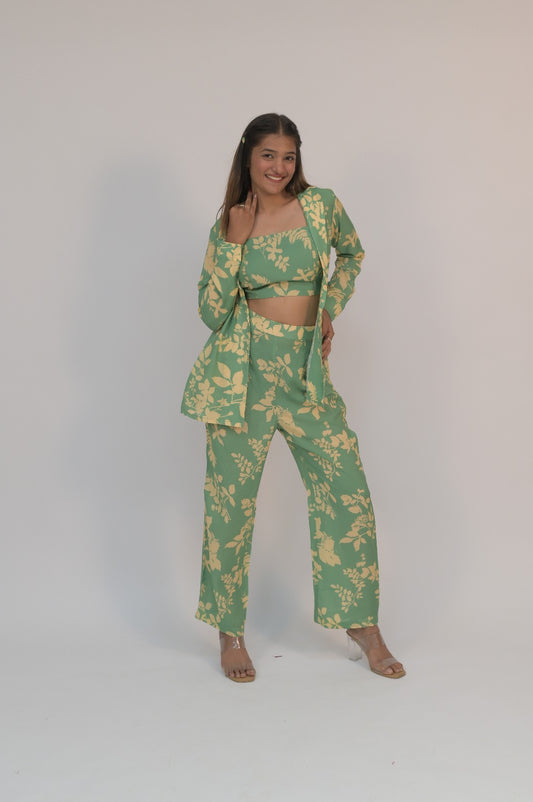 Leafy Printed Co-ord Set With Jacket