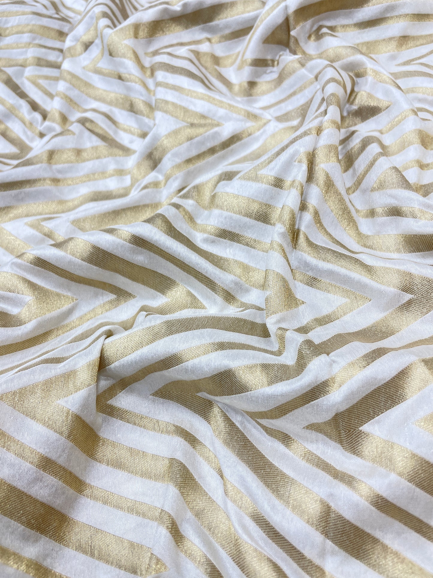 Elegantly Pretty Stripes Pattern Silk Jacquard Work With Zari Weaving On Banarasi Fabric