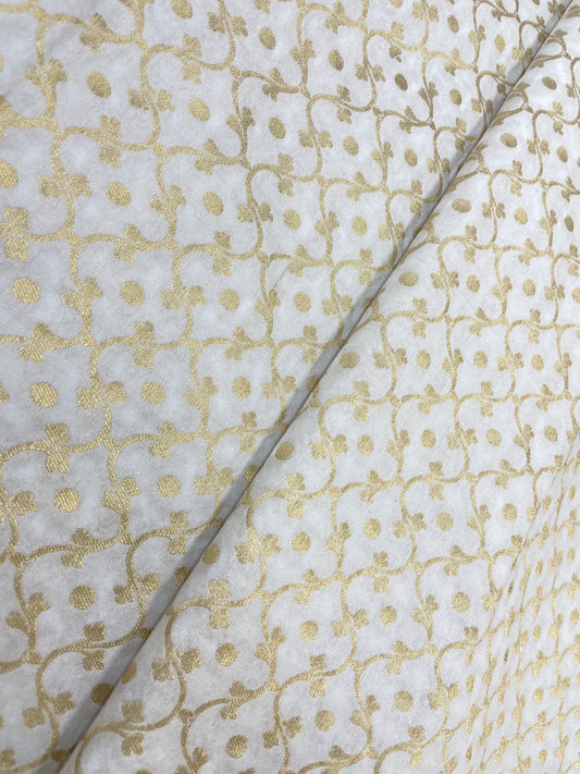 Gorgeous Elegant Unique Pattern Silk Jacquard Work With Zari Weaving On White Dyeable Banarasi Fabric